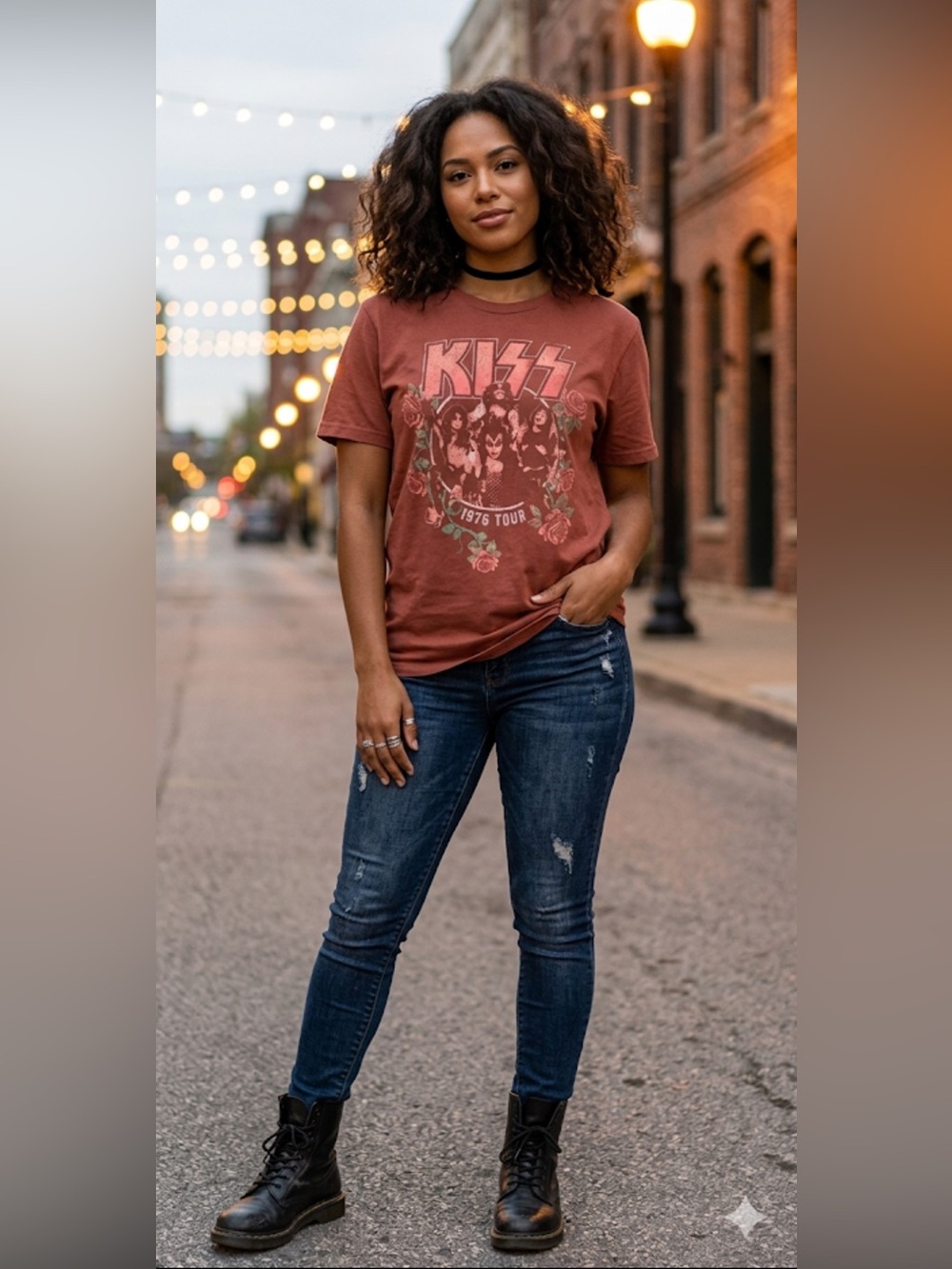 KISS Women's T-Shirt Genuine Merch Vintage 1976 Concert Tour Distressed Tee L